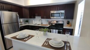 Fully equipped kitchen stainless steel appliances and cutlery